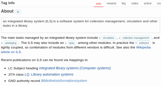 Tag description with hierarchical links and mapping